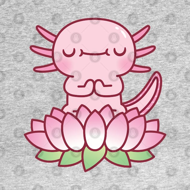 Cute Axolotl Meditating On Lotus Flower by rustydoodle